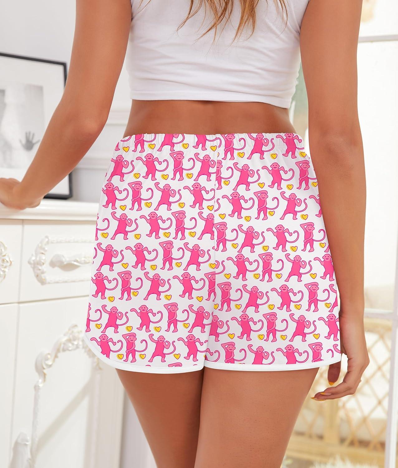 imageSWOMOG Womens Pajama Shorts Elastic Waist Sleep Shorts Women Comfy Lounge Pants Soft Pj Shorts with Pockets SXXLPink Monkey