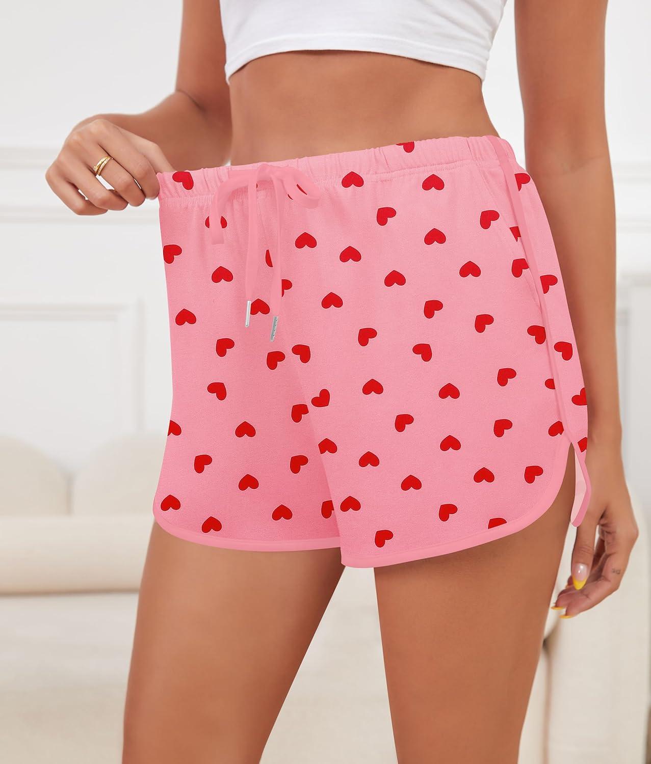 imageSWOMOG Womens Pajama Shorts Elastic Waist Sleep Shorts Women Comfy Lounge Pants Soft Pj Shorts with Pockets SXXLPink Red Heart