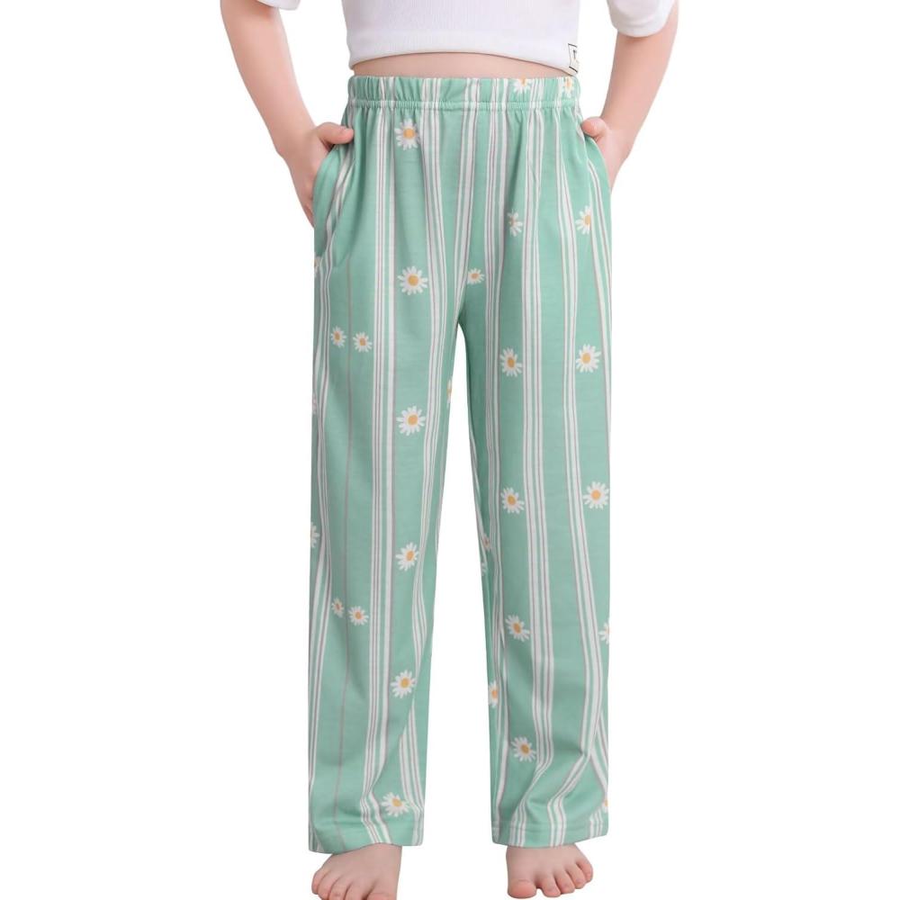 imageSWOMOG Girls Comfy Pajama Pants UltraSoft Long Lounge Pj Bottoms with Pockets for Lounge SleepoversBlue Daisy