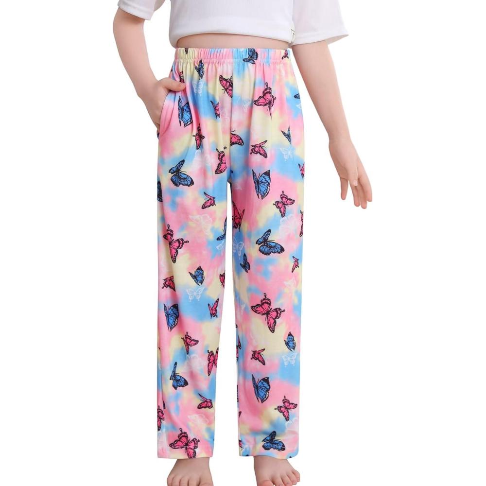 imageSWOMOG Girls Comfy Pajama Pants UltraSoft Long Lounge Pj Bottoms with Pockets for Lounge SleepoversButterfly