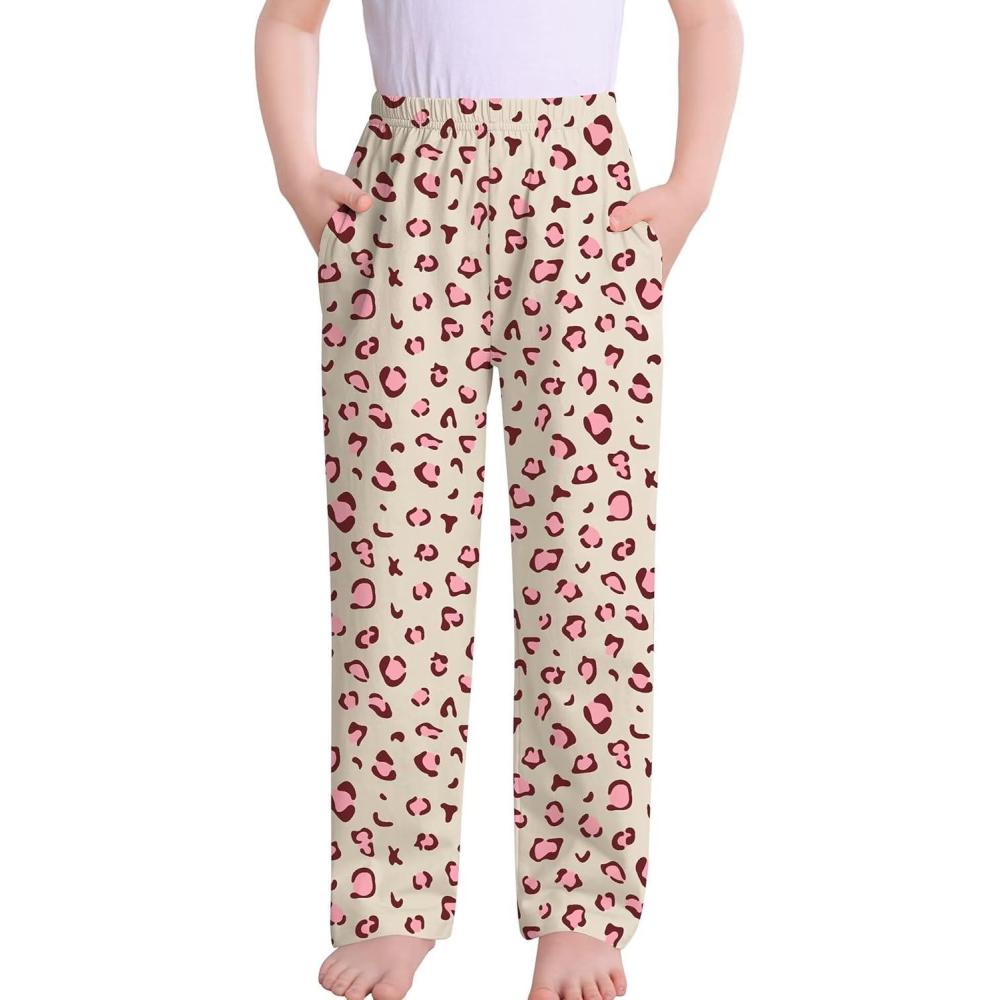 imageSWOMOG Girls Comfy Pajama Pants UltraSoft Long Lounge Pj Bottoms with Pockets for Lounge SleepoversChampagne Leopard