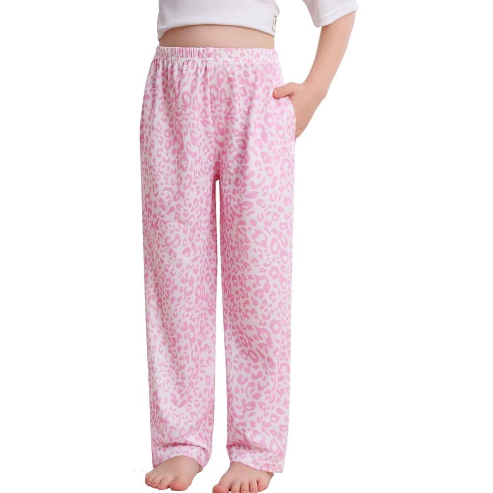 imageSWOMOG Girls Comfy Pajama Pants UltraSoft Long Lounge Pj Bottoms with Pockets for Lounge SleepoversPink Leopard