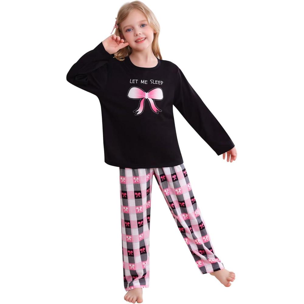 imageSWOMOG Girls Pajama Set Short Sleeve Tops amp Ruffled Shorts with Pocket 2 Piece Summer Pajamas for Kids Size 615Black Plaid