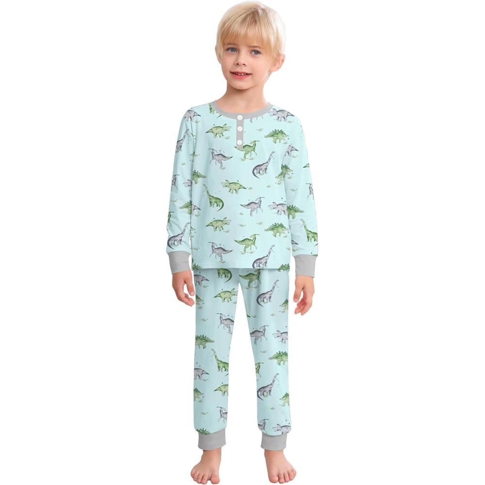 imageSWOMOG Girls Pajama Set Short Sleeve Tops amp Ruffled Shorts with Pocket 2 Piece Summer Pajamas for Kids Size 615Green Grey Dinosaurs