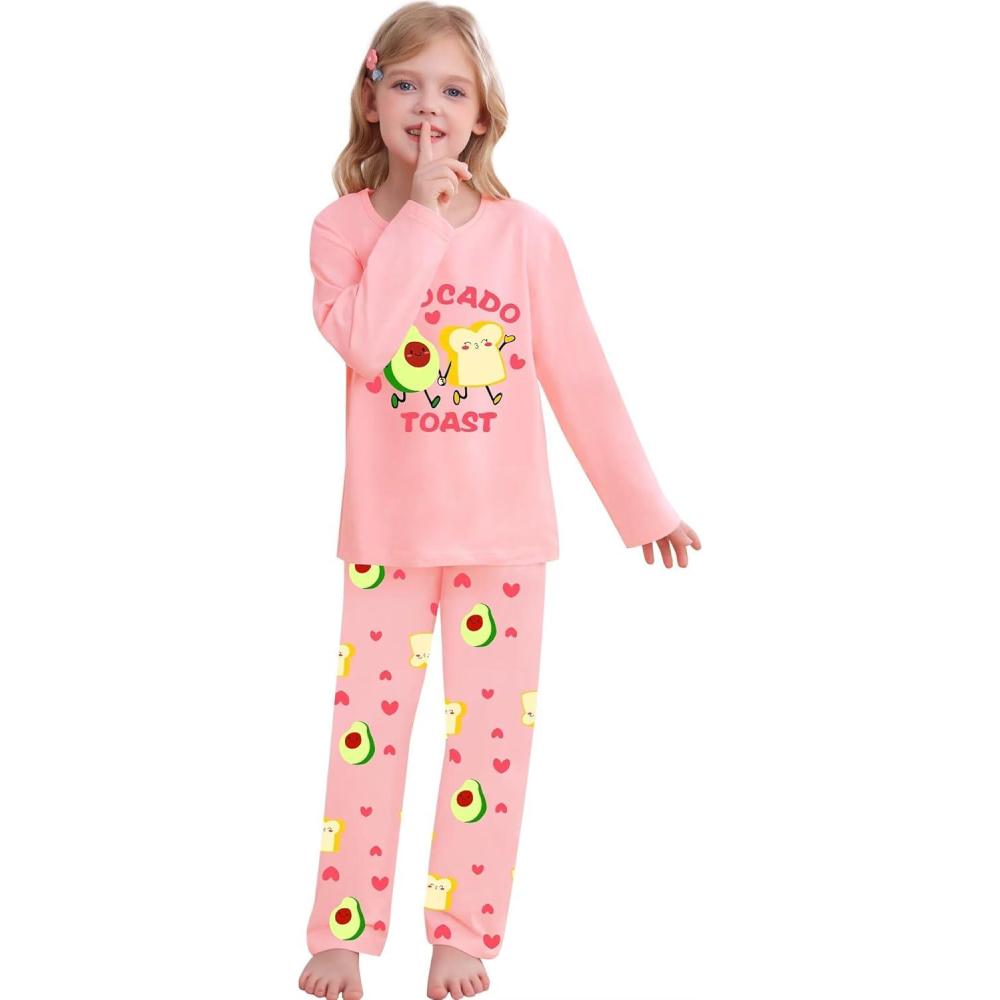 imageSWOMOG Girls Pajama Set Short Sleeve Tops amp Ruffled Shorts with Pocket 2 Piece Summer Pajamas for Kids Size 615Pink Avocado