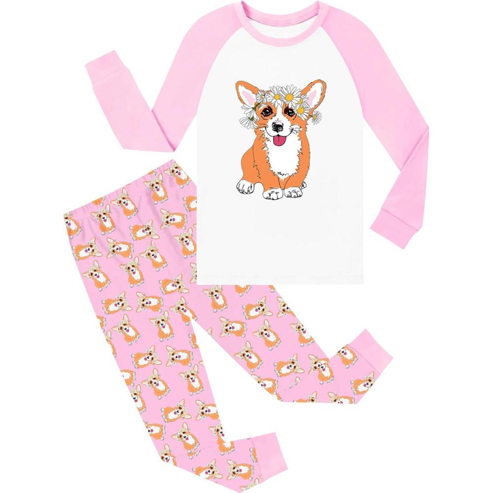 imageSWOMOG Girls Pajama Set Short Sleeve Tops amp Ruffled Shorts with Pocket 2 Piece Summer Pajamas for Kids Size 615Raglan Sleevespurple Dog