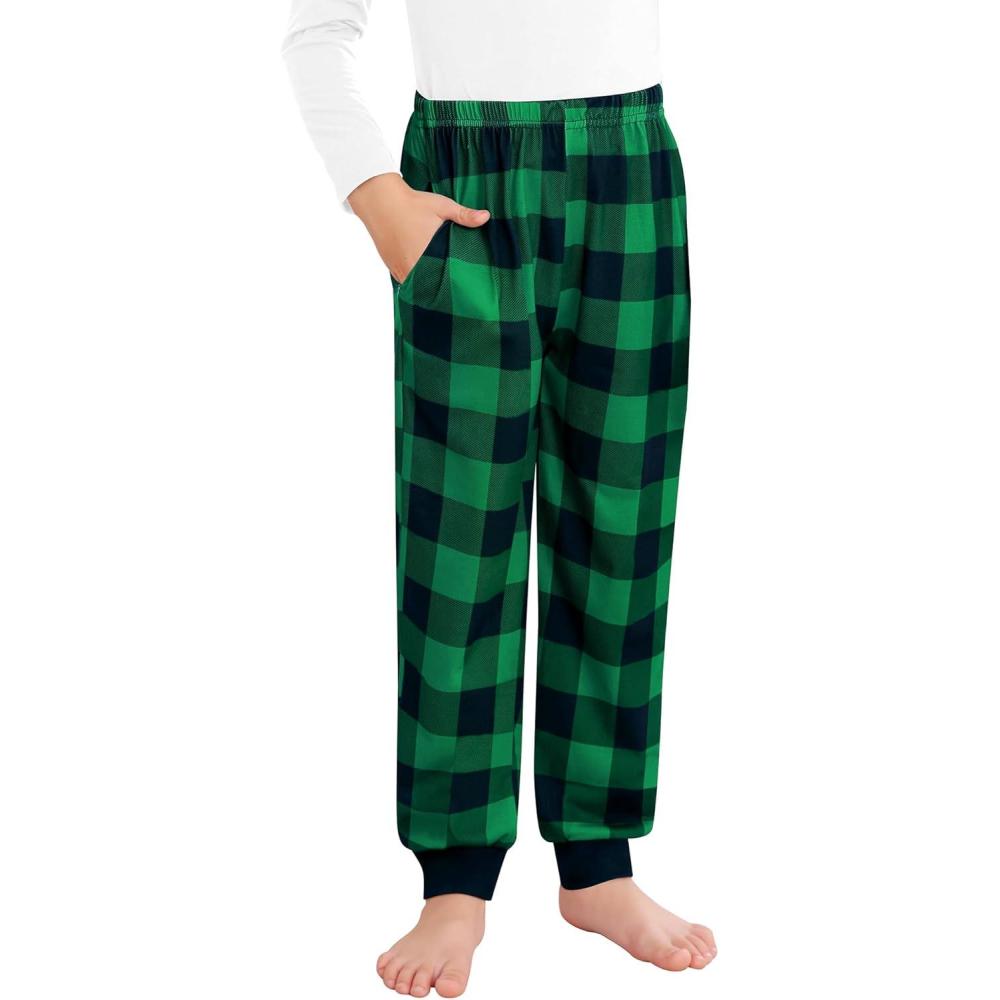 imageSWOMOG Unisex Kids Plaid Pajama pants for Boys amp Girls Comfy Sleepwear Bottoms Lounge Jogger PJ Pants with PocketsBlack Green Plaid