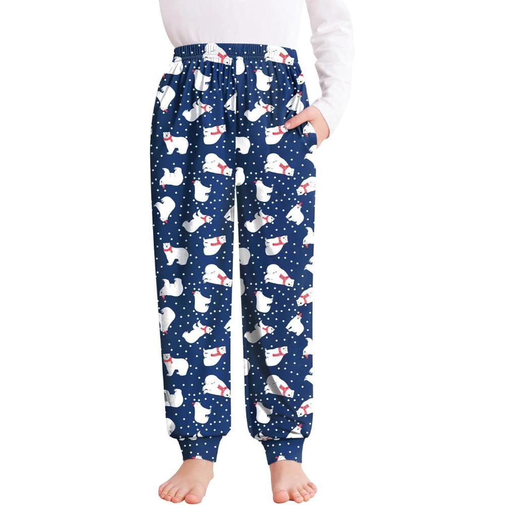 imageSWOMOG Unisex Kids Plaid Pajama pants for Boys amp Girls Comfy Sleepwear Bottoms Lounge Jogger PJ Pants with PocketsChristmas Polar Bear
