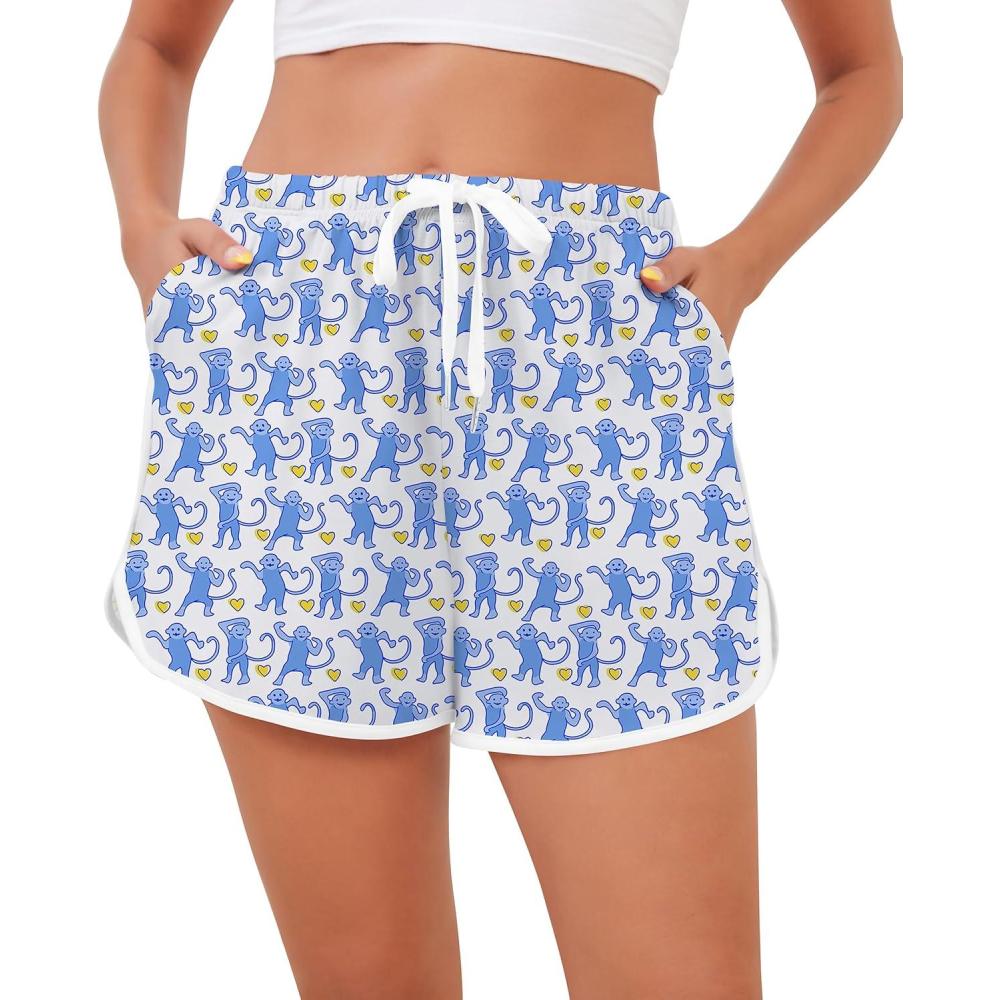 imageSWOMOG Womens Pajama Shorts Elastic Waist Sleep Shorts Women Comfy Lounge Pants Soft Pj Shorts with Pockets SXXLBlue Monkey
