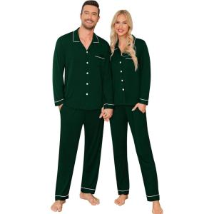 SWOMOG Couple Matching Pajamas Set Christmas Pajamas Long Sleeve Button Down Pj Set Festival Party Xmas Sleepwear(Green)