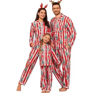 SWOMOG Family Matching Pajamas Set Button Down Sleepwear Long Sleeve Nightwear Christmas PJS Holiday Pajamas(Christmas Red Stripes)
