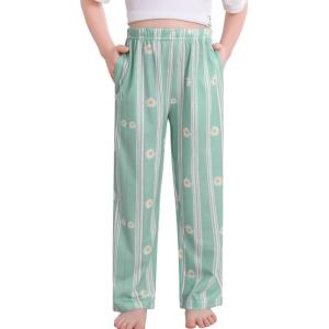 SWOMOG Girls Comfy Pajama Pants Ultra-Soft Long Lounge Pj Bottoms with Pockets for Lounge, Sleepovers(Blue Daisy)