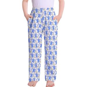 SWOMOG Girls Comfy Pajama Pants Ultra-Soft Long Lounge Pj Bottoms with Pockets for Lounge, Sleepovers(Blue Money)