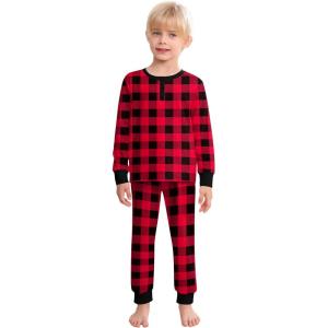 SWOMOG Girls Pajama Set Short Sleeve Tops & Ruffled Shorts with Pocket 2 Piece Summer Pajamas for Kids Size 6-15(Black & Red Plaid)