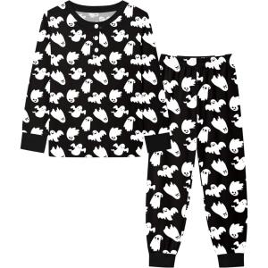 SWOMOG Girls Pajama Set Short Sleeve Tops & Ruffled Shorts with Pocket 2 Piece Summer Pajamas for Kids Size 6-15(Black Ghost)