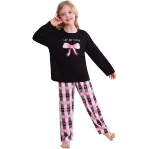 SWOMOG Girls Pajama Set Short Sleeve Tops & Ruffled Shorts with Pocket 2 Piece Summer Pajamas for Kids Size 6-15(Black Plaid)