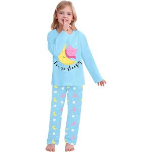 SWOMOG Girls Pajama Set Short Sleeve Tops & Ruffled Shorts with Pocket 2 Piece Summer Pajamas for Kids Size 6-15(Blue Star and Moon)
