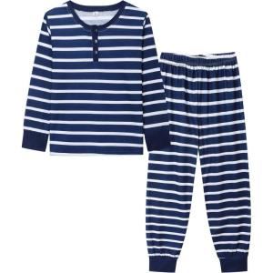 SWOMOG Girls Pajama Set Short Sleeve Tops & Ruffled Shorts with Pocket 2 Piece Summer Pajamas for Kids Size 6-15(Blue Stripe)