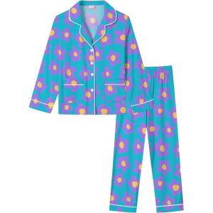 SWOMOG Girls Pajamas Set Kids Button Down Cute Print Pjs Sets Pant 2 Piece Soft Long Sleeve Sleepwear Loungewear(Blue Flower)