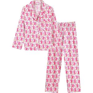 SWOMOG Girls Pajamas Set Kids Button Down Cute Print Pjs Sets Pant 2 Piece Soft Long Sleeve Sleepwear Loungewear(Blush Pink Monkey)