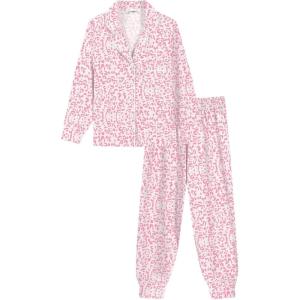 SWOMOG Girls Pajamas Set Kids Button Down Cute Print Pjs Sets Pant 2 Piece Soft Long Sleeve Sleepwear Loungewear(Light Pink Leopard)