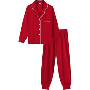 SWOMOG Girls Pajamas Set Kids Button Down Cute Print Pjs Sets Pant 2 Piece Soft Long Sleeve Sleepwear Loungewear(Red)