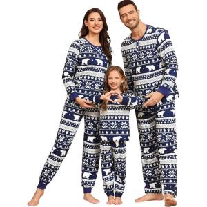 SWOMOG Matching Family Pajama Set Long Sleeve Christmas Pajama Button Down Holiday Sleepwear Set(Blue Snowman)