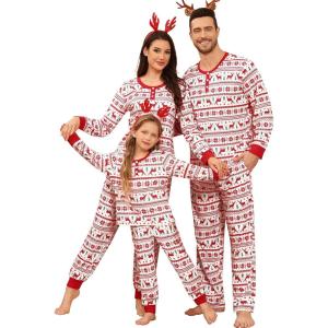 SWOMOG Matching Family Pajama Set Long Sleeve Christmas Pajama Button Down Holiday Sleepwear Set(Flower Deer)