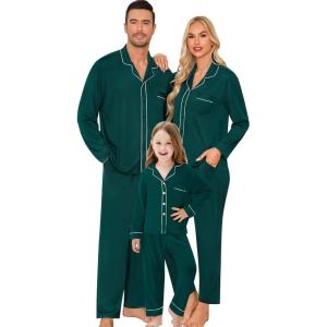 SWOMOG Matching Family Pajama Set Long Sleeve Christmas Pajama Button Down Holiday Sleepwear Set(Green)