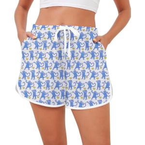 SWOMOG Womens Pajama Shorts Elastic Waist Sleep Shorts Women Comfy Lounge Pants Soft Pj Shorts with Pockets S-XXL(Blue Monkey)