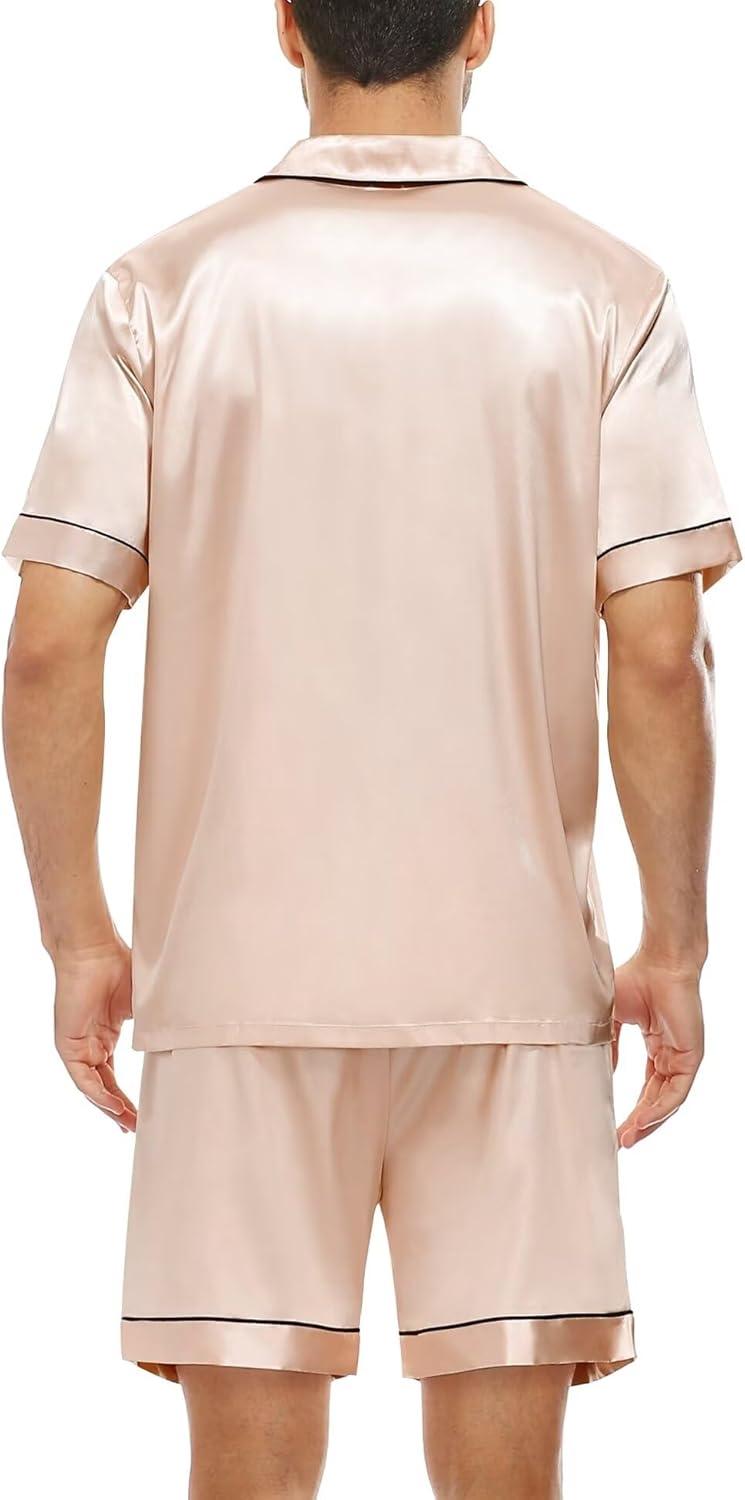 imageSWOMOG Couple Matching Pajamas Sets Women amp Men Button Down Silk Pjs Men Short Sleeve Soft Lounge Sets 2 Pcs LoungewearChampagne