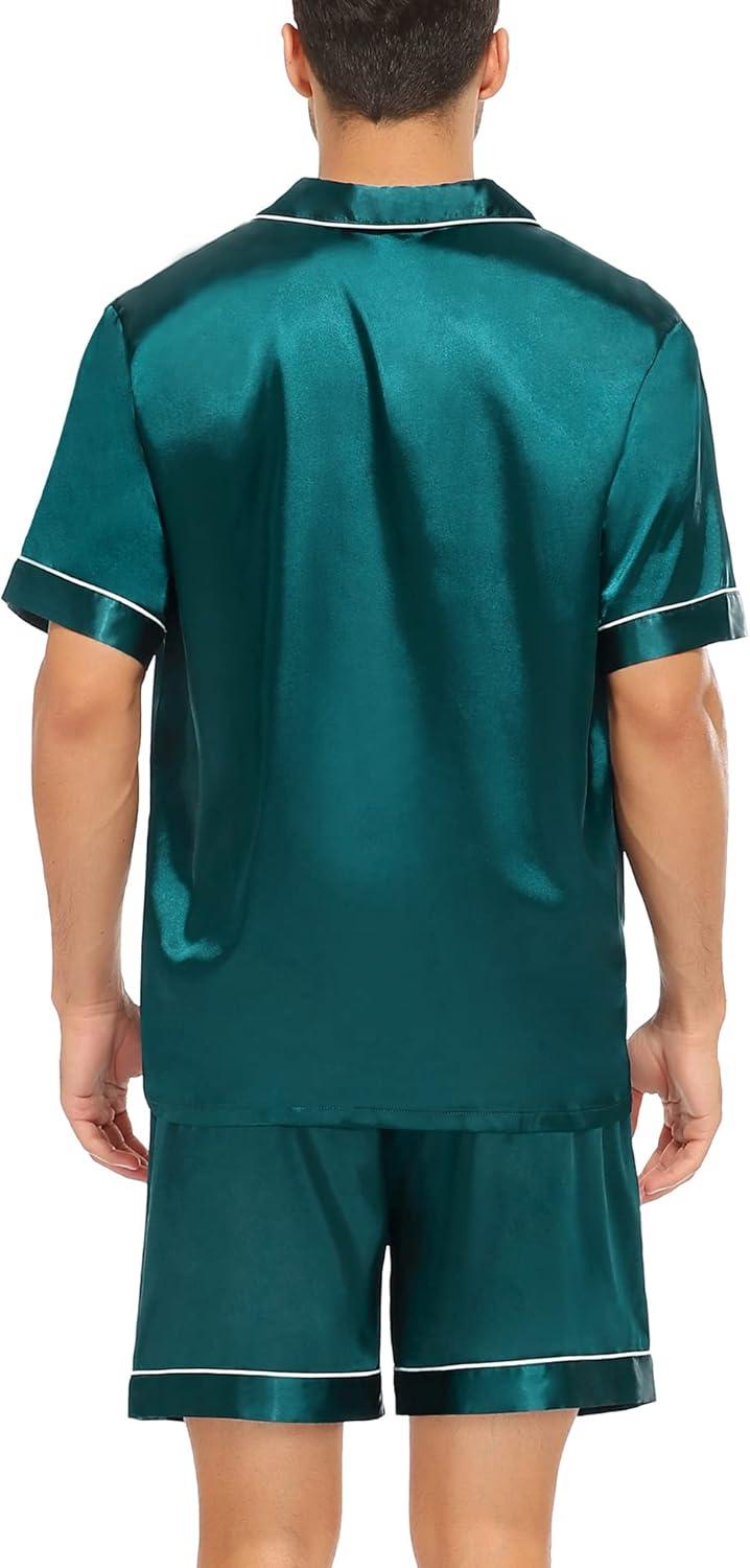 imageSWOMOG Couple Matching Pajamas Sets Women amp Men Button Down Silk Pjs Men Short Sleeve Soft Lounge Sets 2 Pcs LoungewearGreen