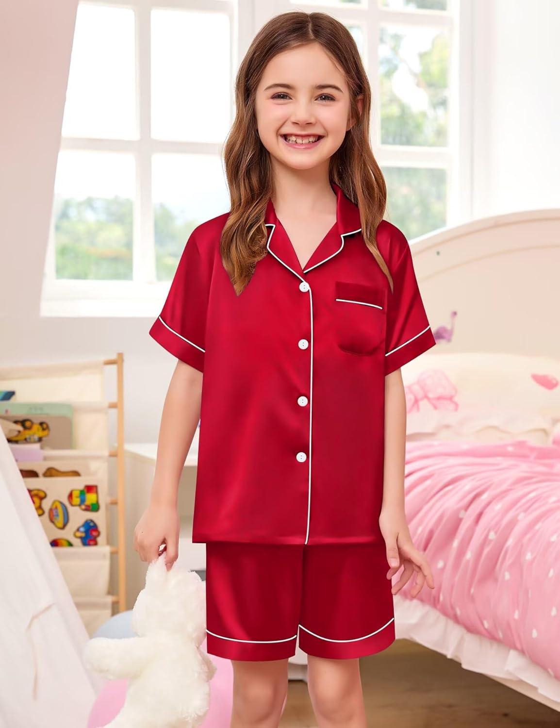 imageSWOMOG Couple Matching Pajamas Sets Women amp Men Button Down Silk Pjs Men Short Sleeve Soft Lounge Sets 2 Pcs LoungewearLight Red