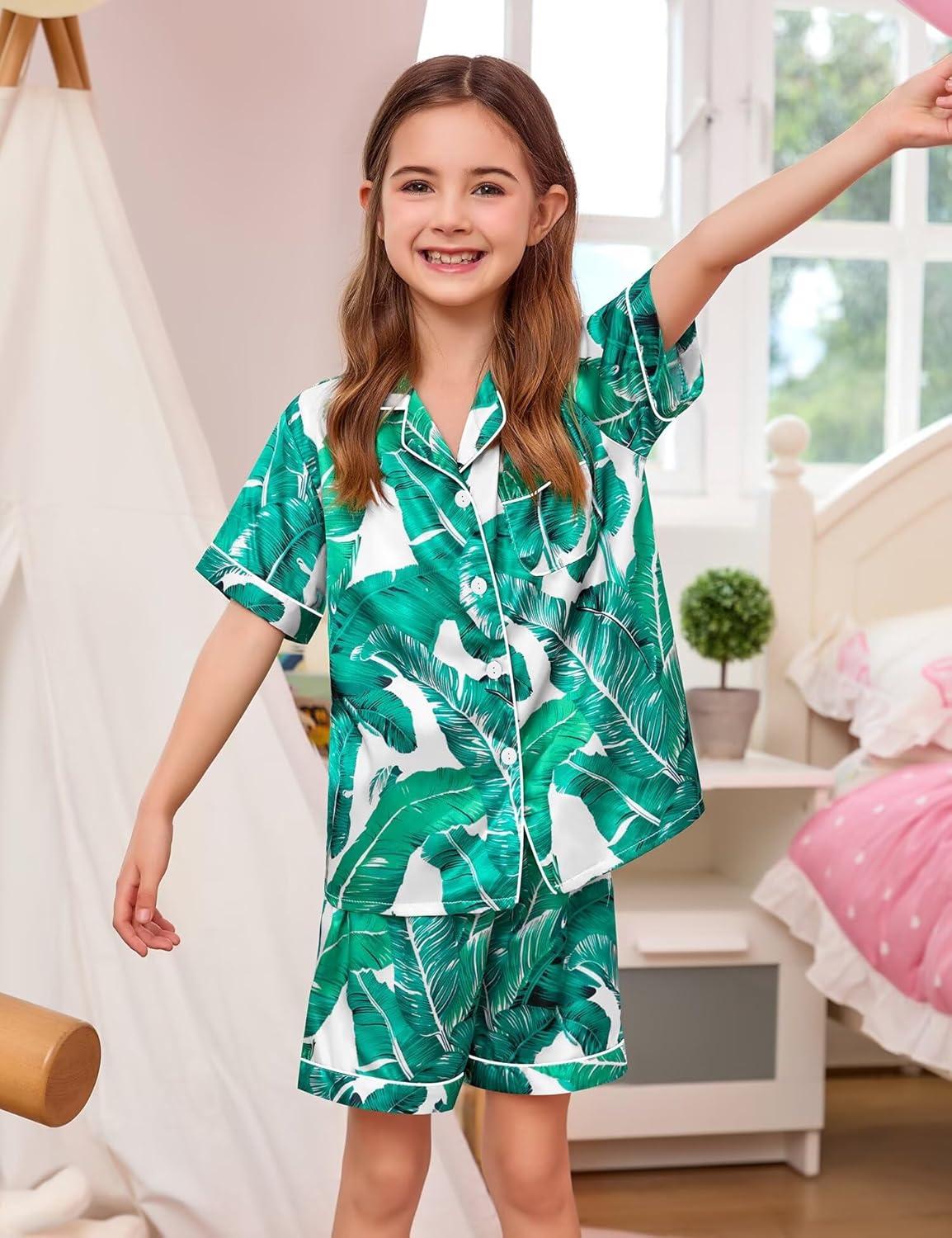 imageSWOMOG Couple Matching Pajamas Sets Women amp Men Button Down Silk Pjs Men Short Sleeve Soft Lounge Sets 2 Pcs LoungewearWhite Leaves