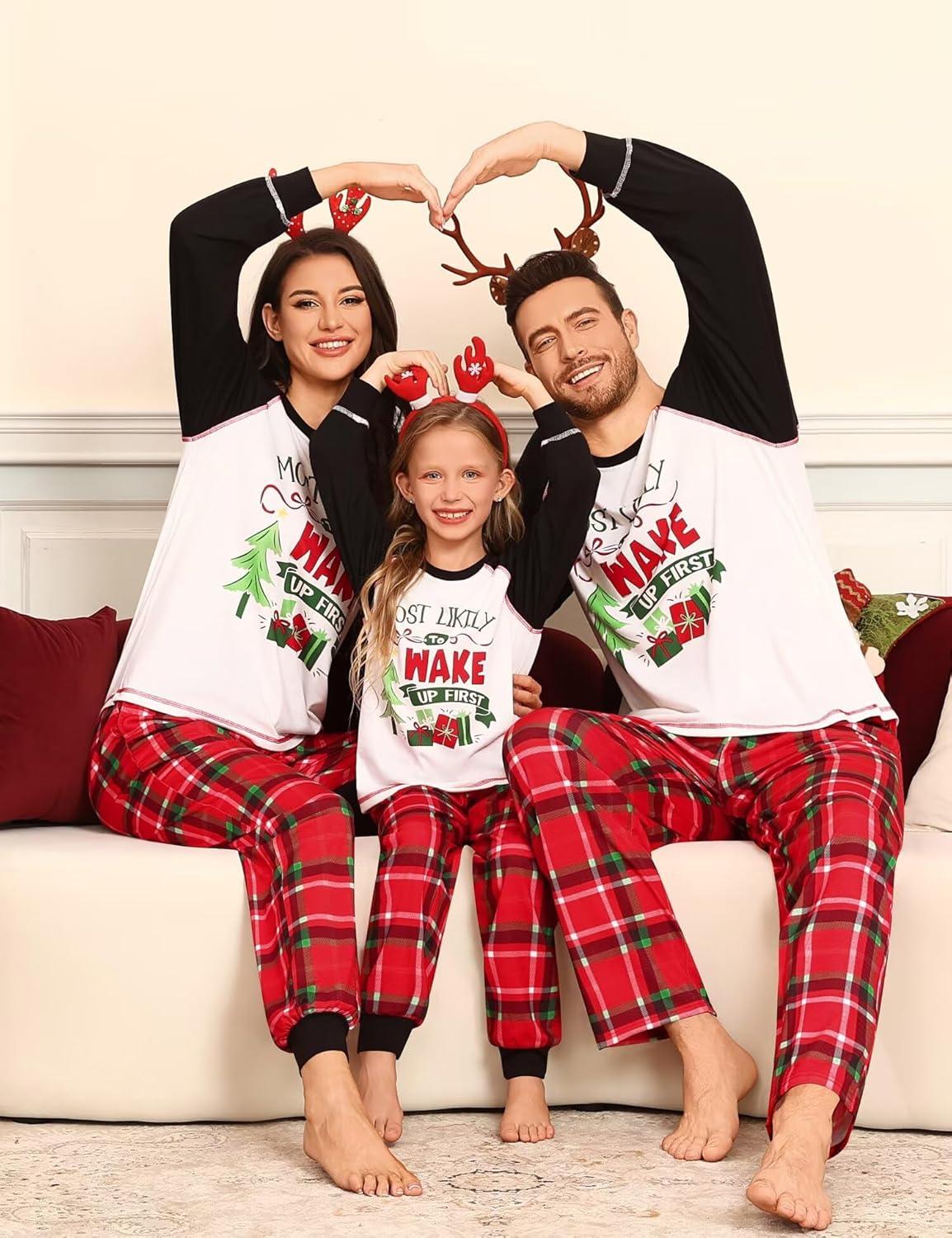 imageSWOMOG Family Christmas Matching Pajamas Sets Long Sleeve Pjs Holiday Sleepwear Women Men Soft Loungewear SetRed Green Plaid