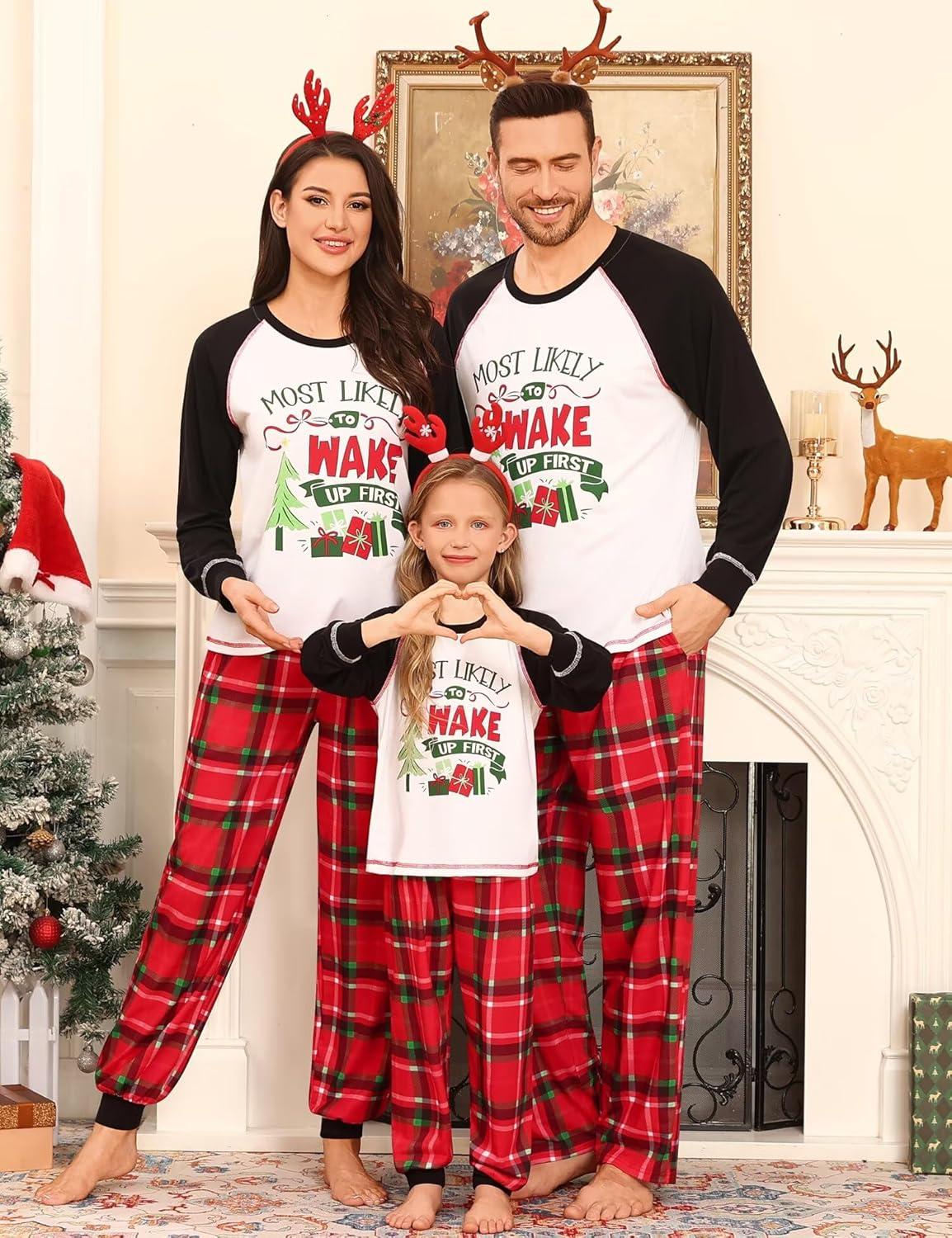imageSWOMOG Family Christmas Matching Pajamas Sets Long Sleeve Pjs Holiday Sleepwear Women Men Soft Loungewear SetRed Green Plaid