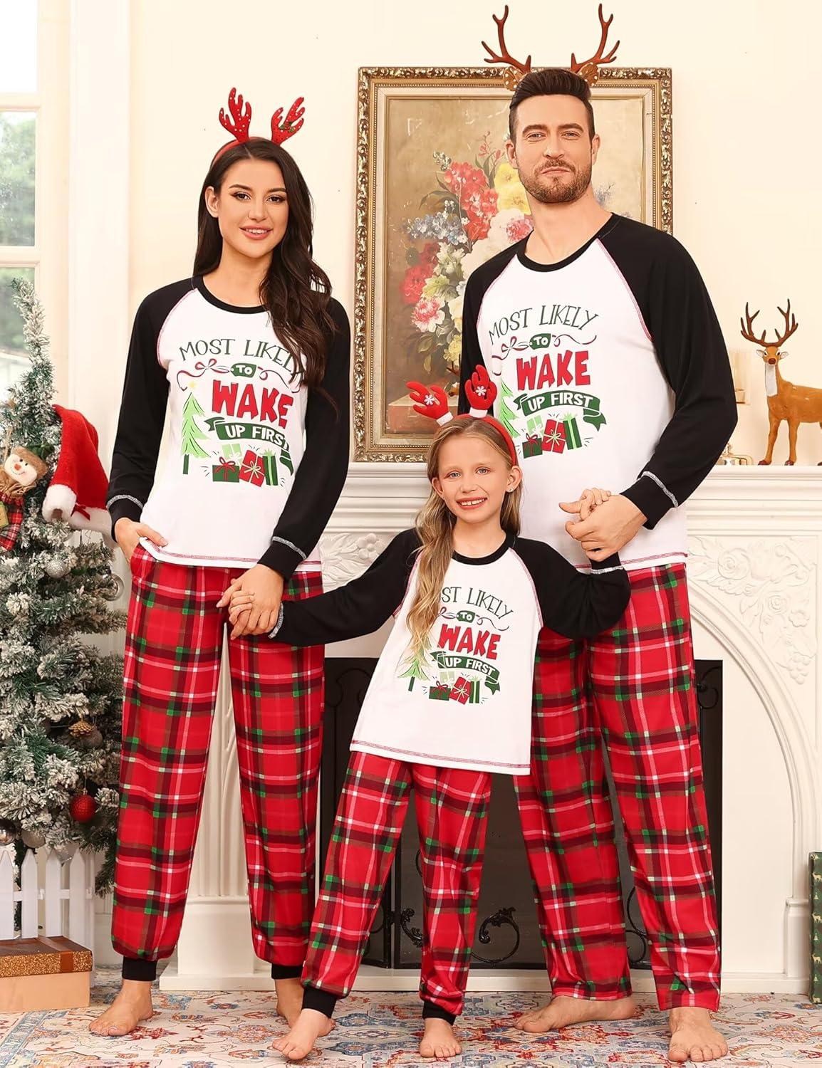 imageSWOMOG Family Christmas Matching Pajamas Sets Long Sleeve Pjs Holiday Sleepwear Women Men Soft Loungewear SetRed Green Plaid