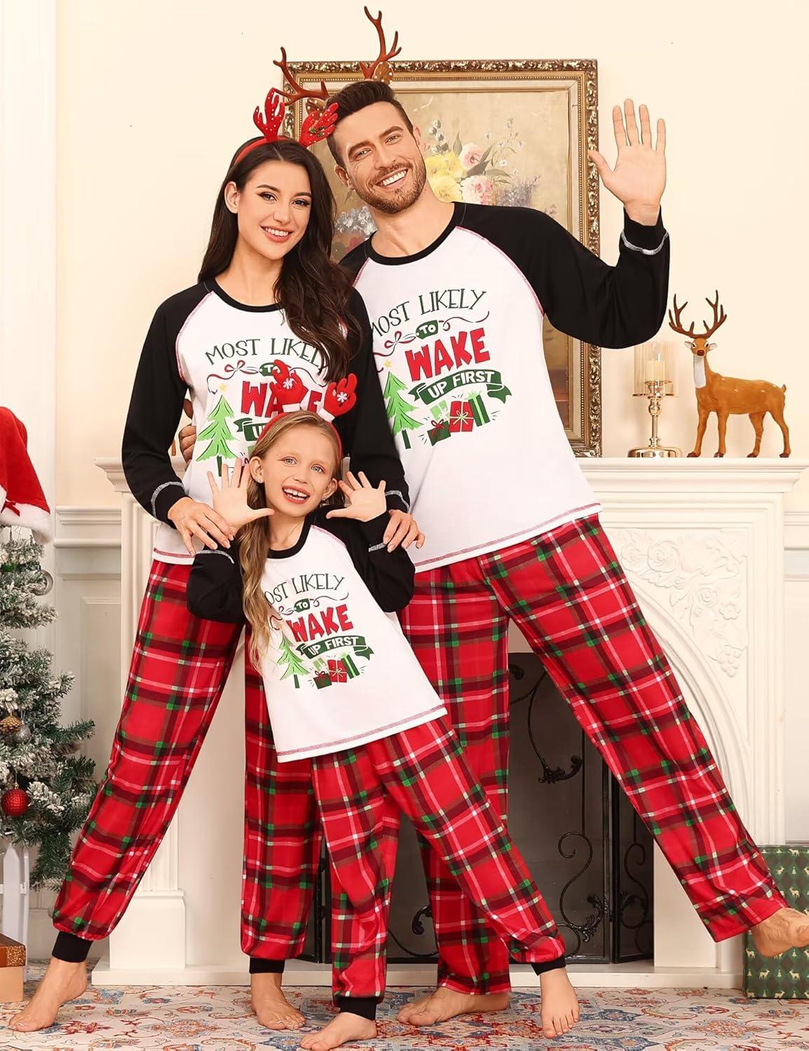 imageSWOMOG Family Christmas Matching Pajamas Sets Long Sleeve Pjs Holiday Sleepwear Women Men Soft Loungewear SetRed Green Plaid