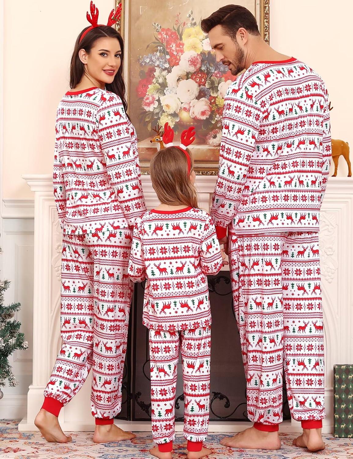 imageSWOMOG Family Matching Christmas Pajama Sets UltraSoft PJs Sets Long Sleeve Pull Over SleepwearPull Over Flower Deer