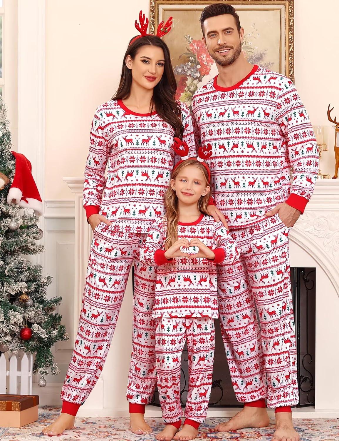 imageSWOMOG Family Matching Christmas Pajama Sets UltraSoft PJs Sets Long Sleeve Pull Over SleepwearPull Over Flower Deer