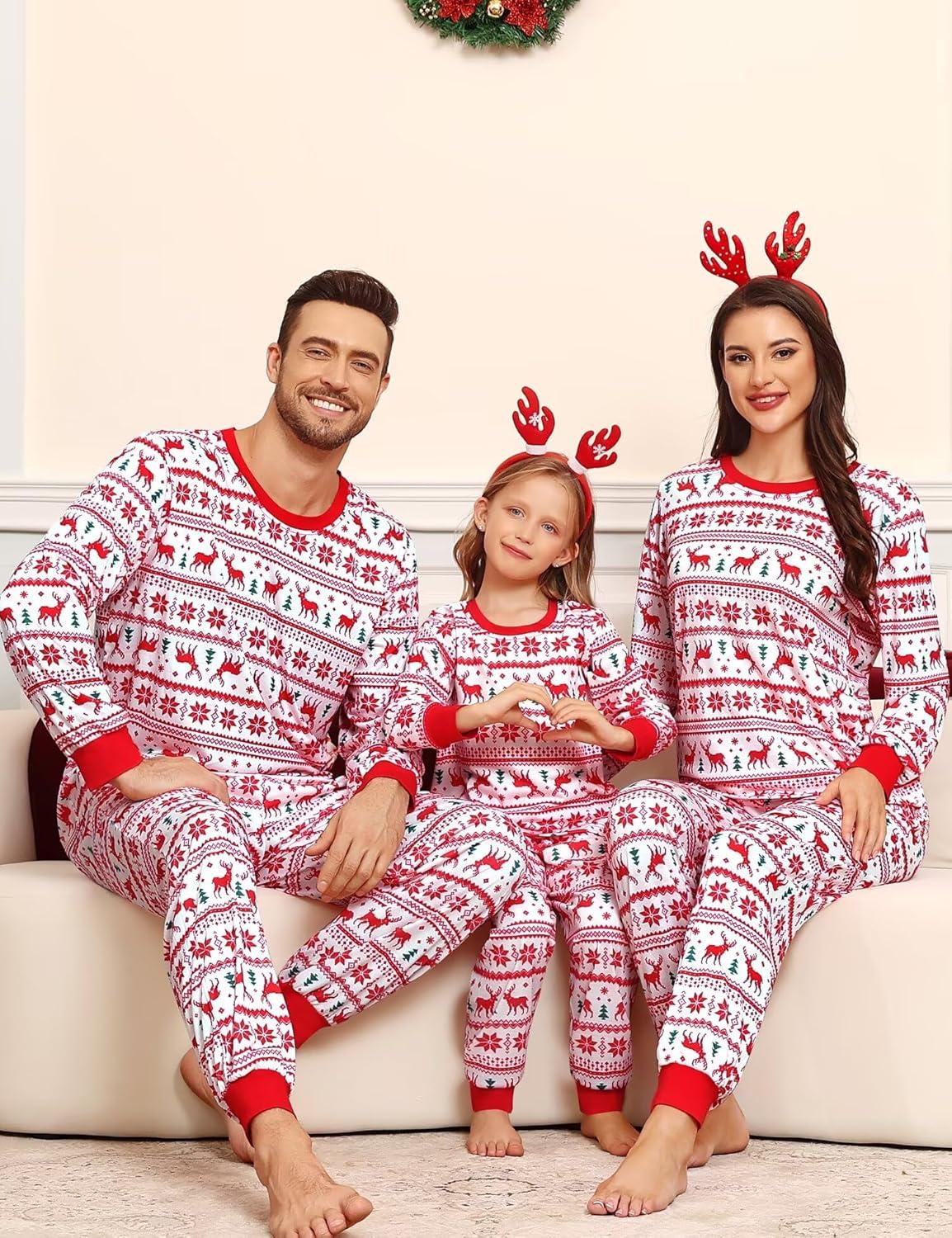 imageSWOMOG Family Matching Christmas Pajama Sets UltraSoft PJs Sets Long Sleeve Pull Over SleepwearPull Over Flower Deer