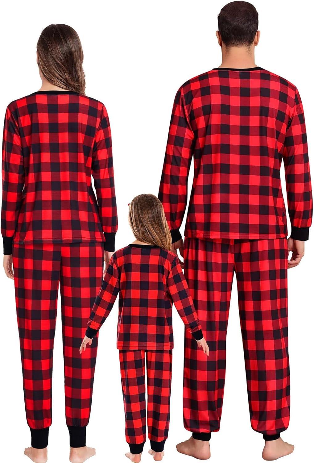 imageSWOMOG Family Matching Christmas Pajama Sets UltraSoft PJs Sets Long Sleeve Pull Over SleepwearPull Over Red Plaid