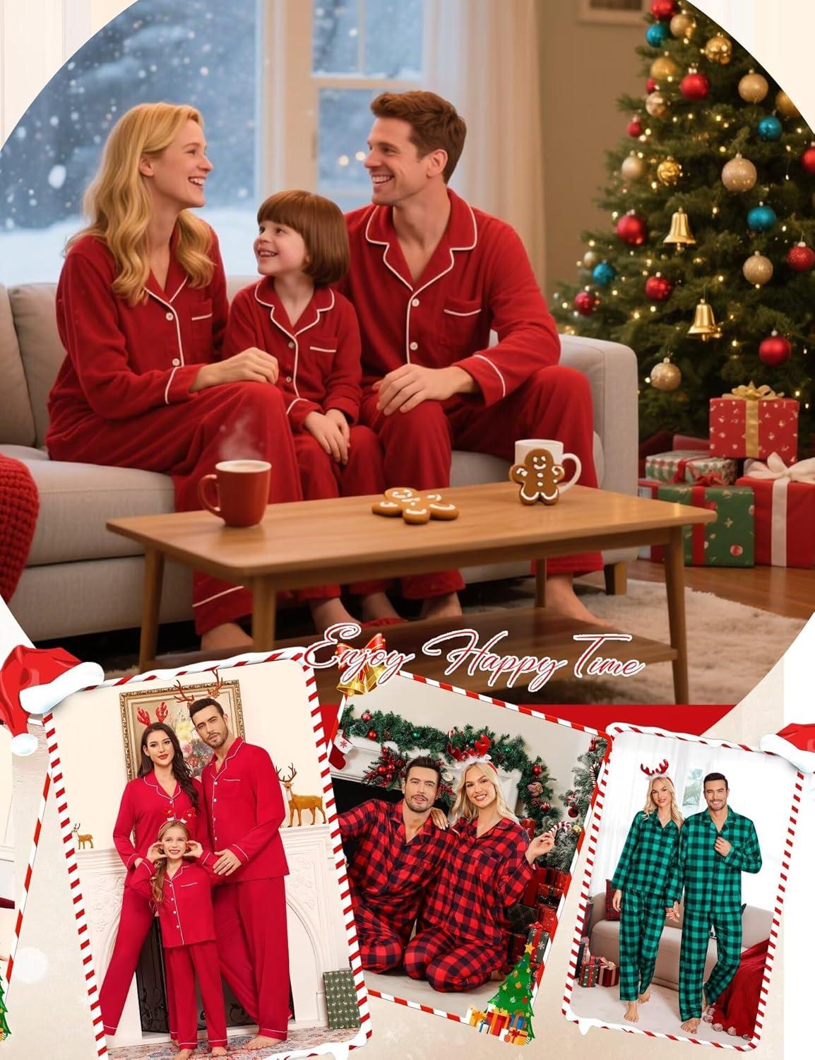 imageSWOMOG Family Matching Christmas Pajama Sets UltraSoft PJs Sets Long Sleeve Pull Over SleepwearRed Plaid