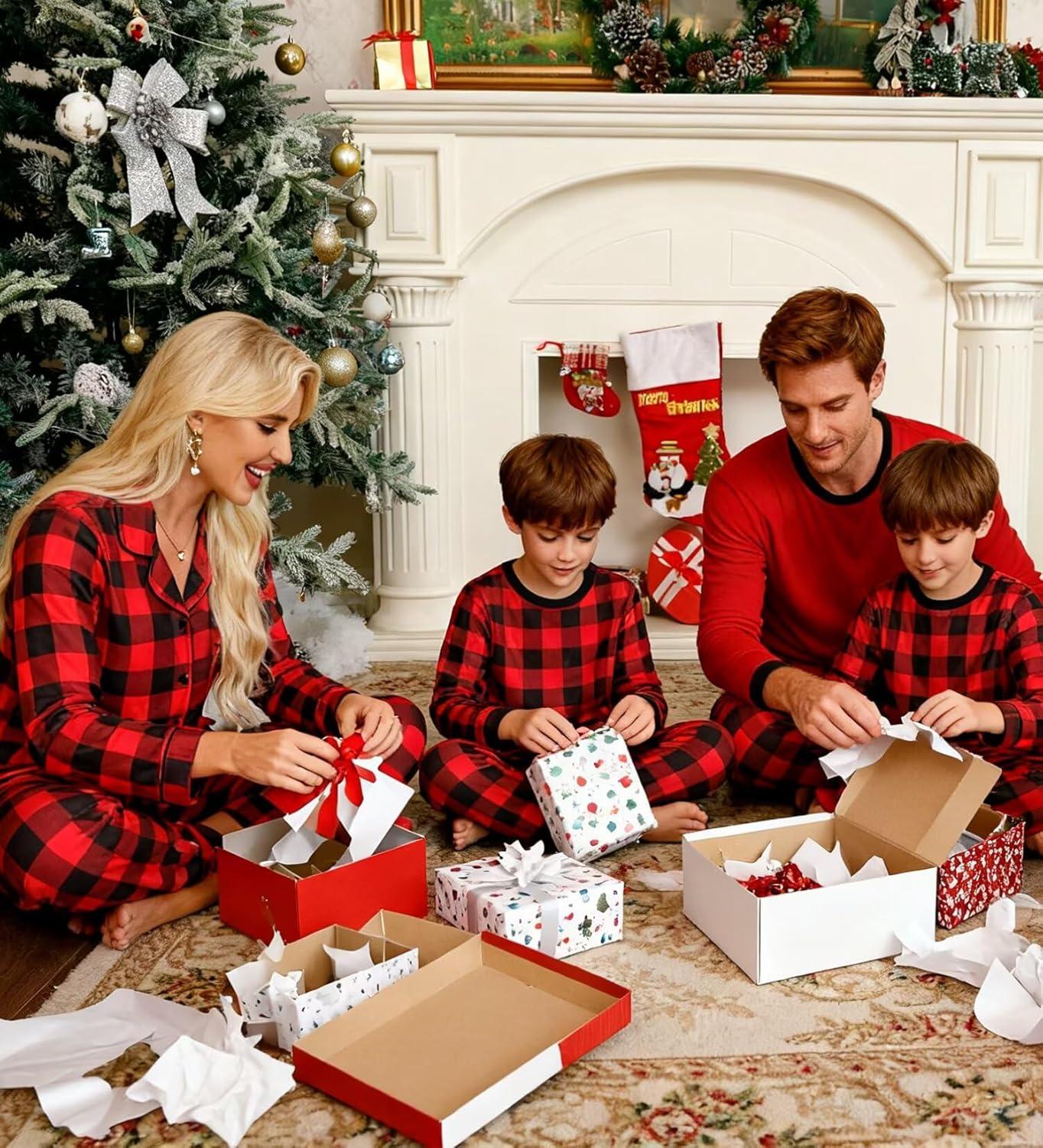 imageSWOMOG Family Matching Christmas Pajama Sets UltraSoft PJs Sets Long Sleeve Pull Over SleepwearRed Plaid