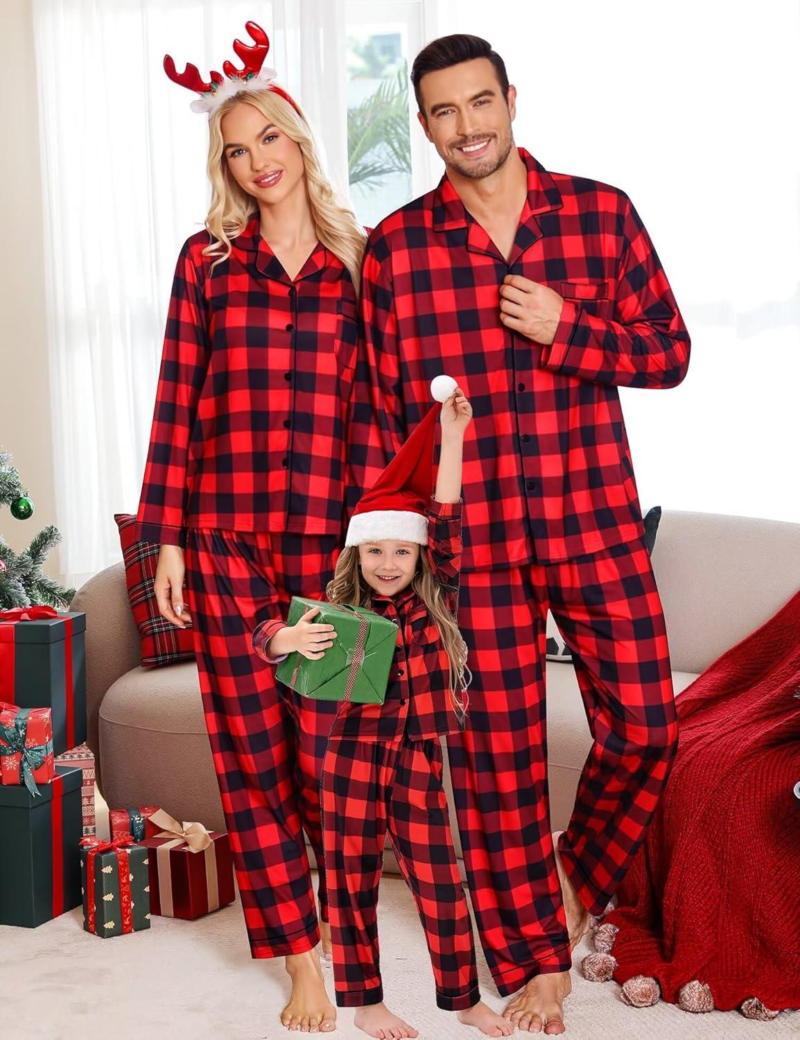 imageSWOMOG Family Matching Christmas Pajama Sets UltraSoft PJs Sets Long Sleeve Pull Over SleepwearRed Plaid