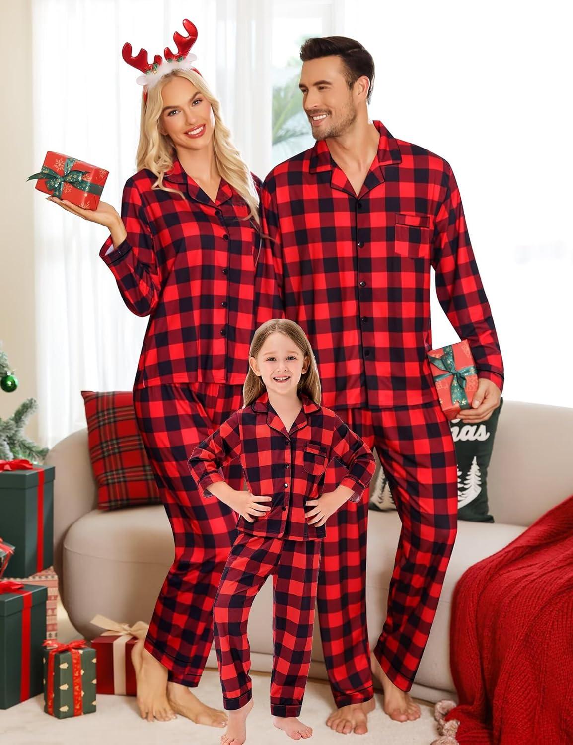 imageSWOMOG Family Matching Christmas Pajama Sets UltraSoft PJs Sets Long Sleeve Pull Over SleepwearRed Plaid