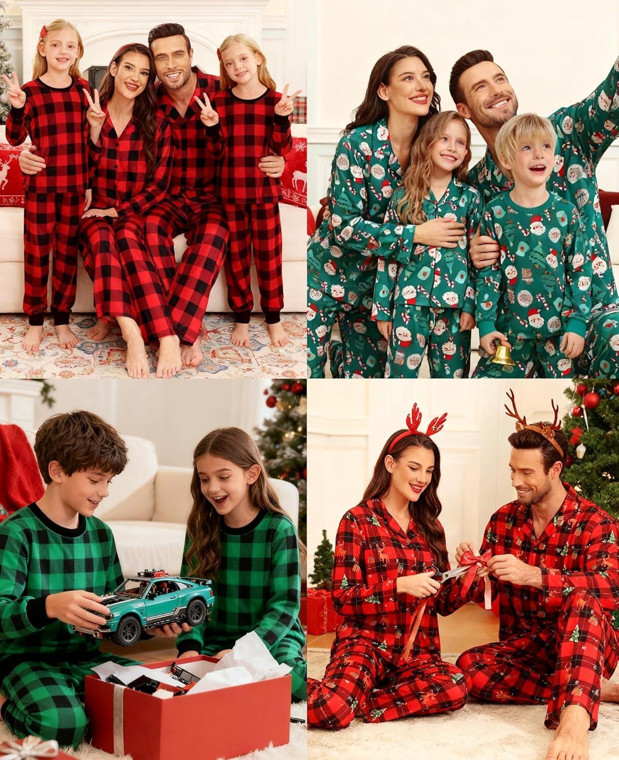 imageSWOMOG Matching Family Christmas Pajamas Set Long Sleeve Festival Party Pj Set ButtonDown Sleepwear Soft NightwearGreen Christmas