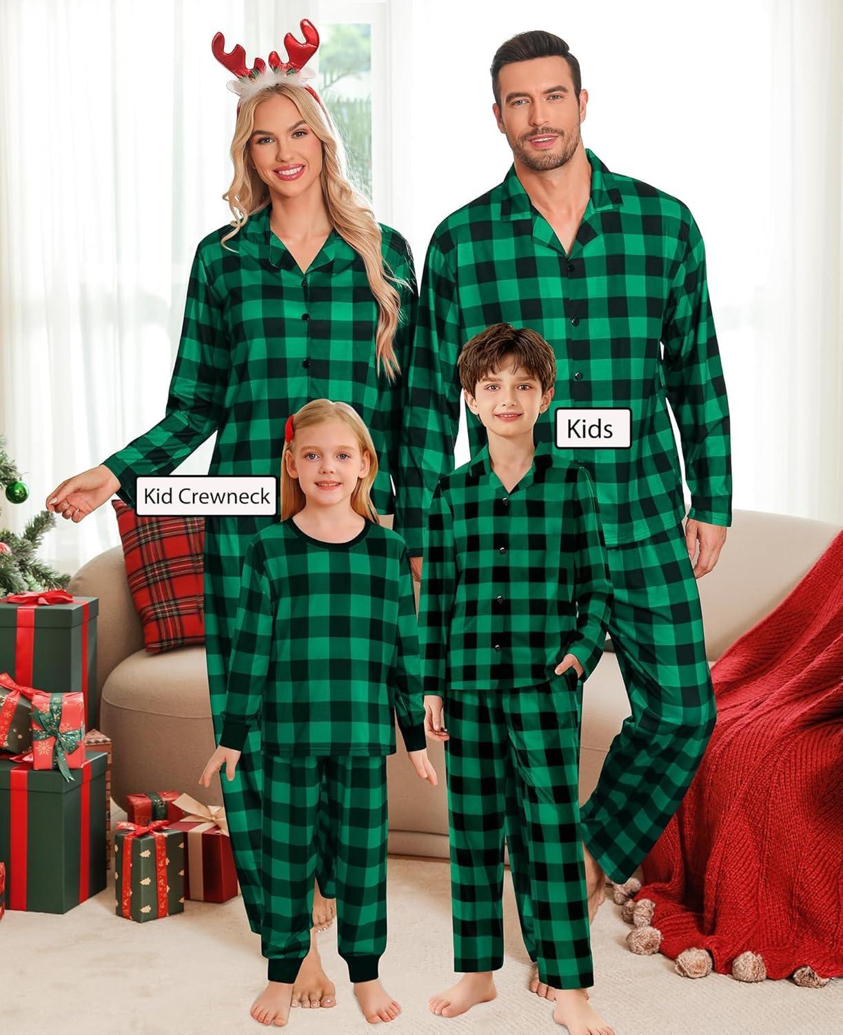 imageSWOMOG Matching Family Christmas Pajamas Set Long Sleeve Festival Party Pj Set ButtonDown Sleepwear Soft NightwearGreen Plaid