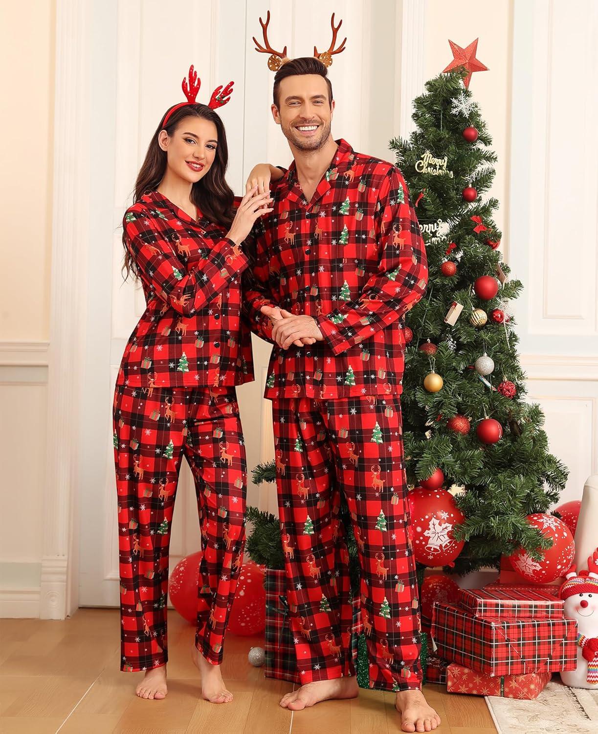 imageSWOMOG Matching Family Christmas Pajamas Set Long Sleeve Festival Party Pj Set ButtonDown Sleepwear Soft NightwearRed Christmas