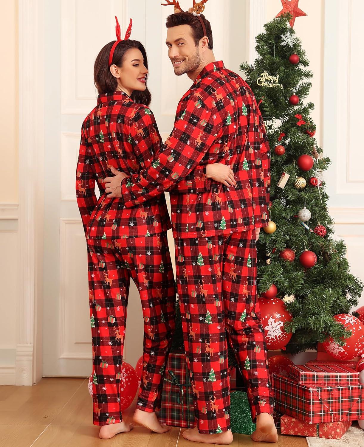 imageSWOMOG Matching Family Christmas Pajamas Set Long Sleeve Festival Party Pj Set ButtonDown Sleepwear Soft NightwearRed Christmas